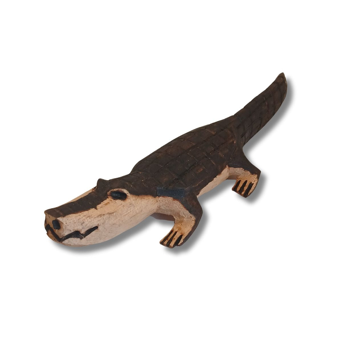 Jacaré Entalhado em Madeira | Arte Indígena Autêntica