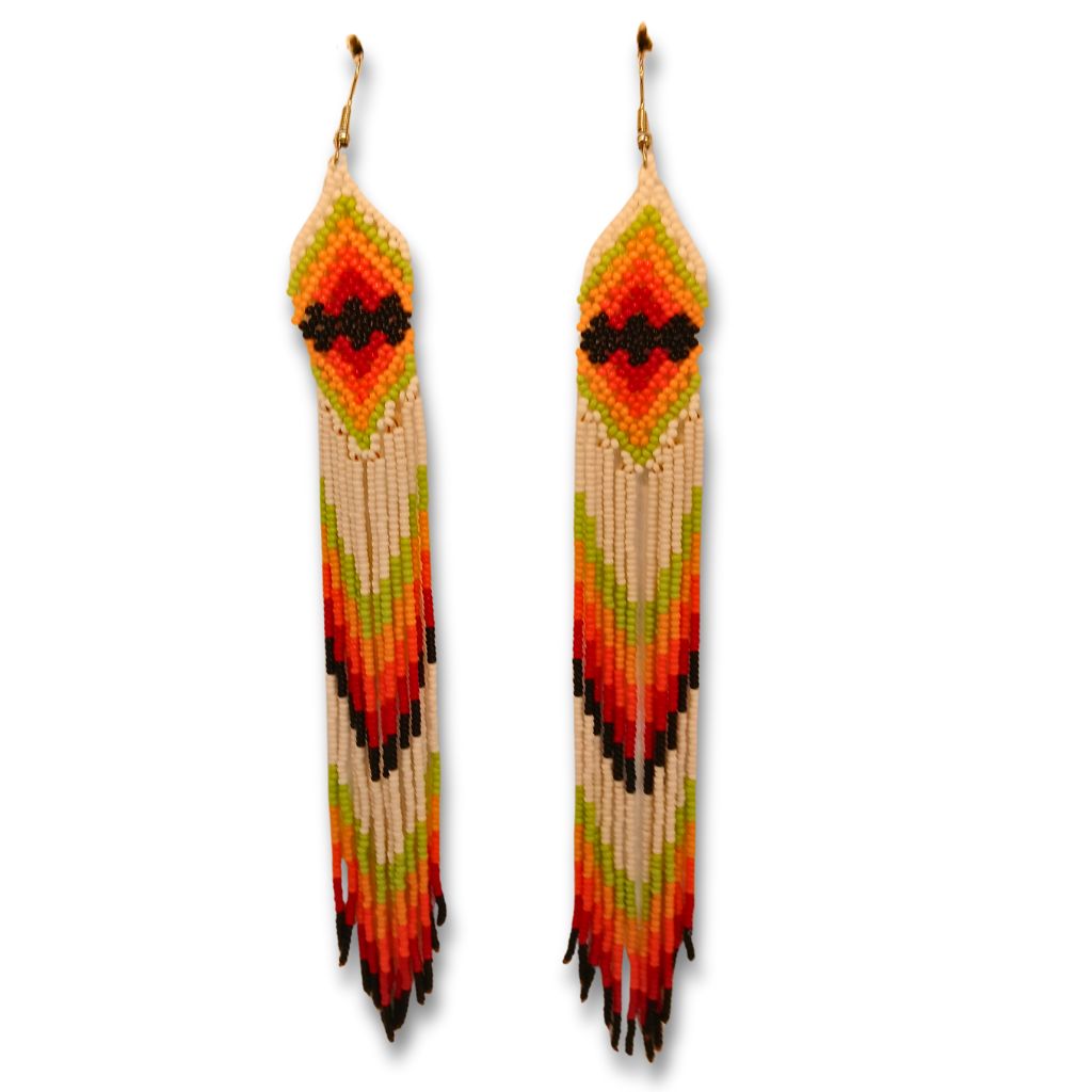 Brincos de Miçangas Arte Indígina | Canela | 2130 | 17 cm