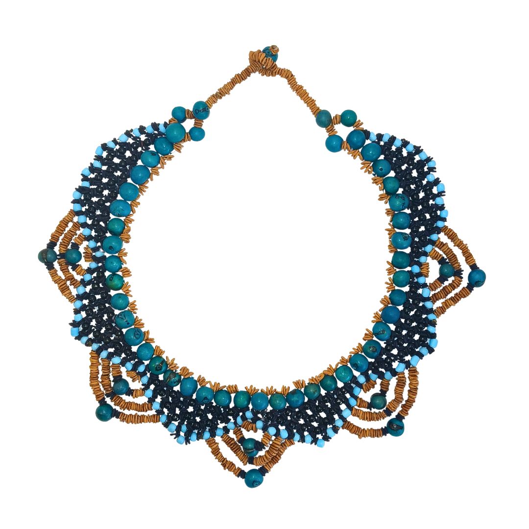 Colar de sementes - Arte Indigena - Fulnio - Azul - 04391