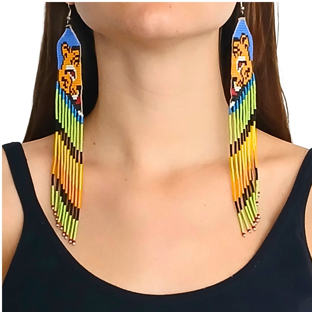 Brincos de Miçangas Onça Arte Indígina | Canela | 132101