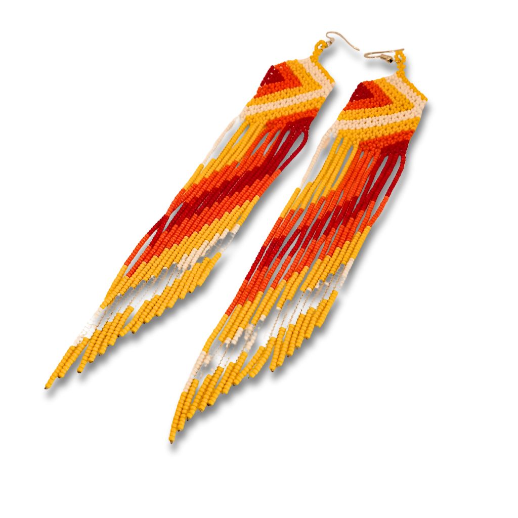 Brincos de Miçangas Arte Indígina | Canela | 2103 | 18 cm