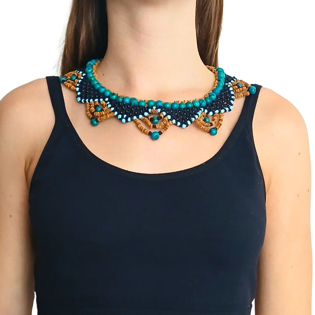 Colar de sementes - Arte Indigena - Fulnio - Azul - 04391