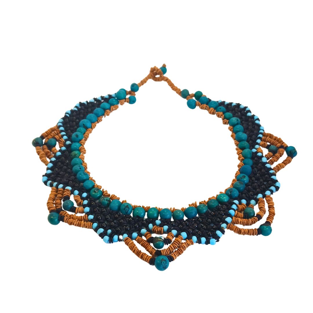 Colar de sementes - Arte Indigena - Fulnio - Azul - 04391