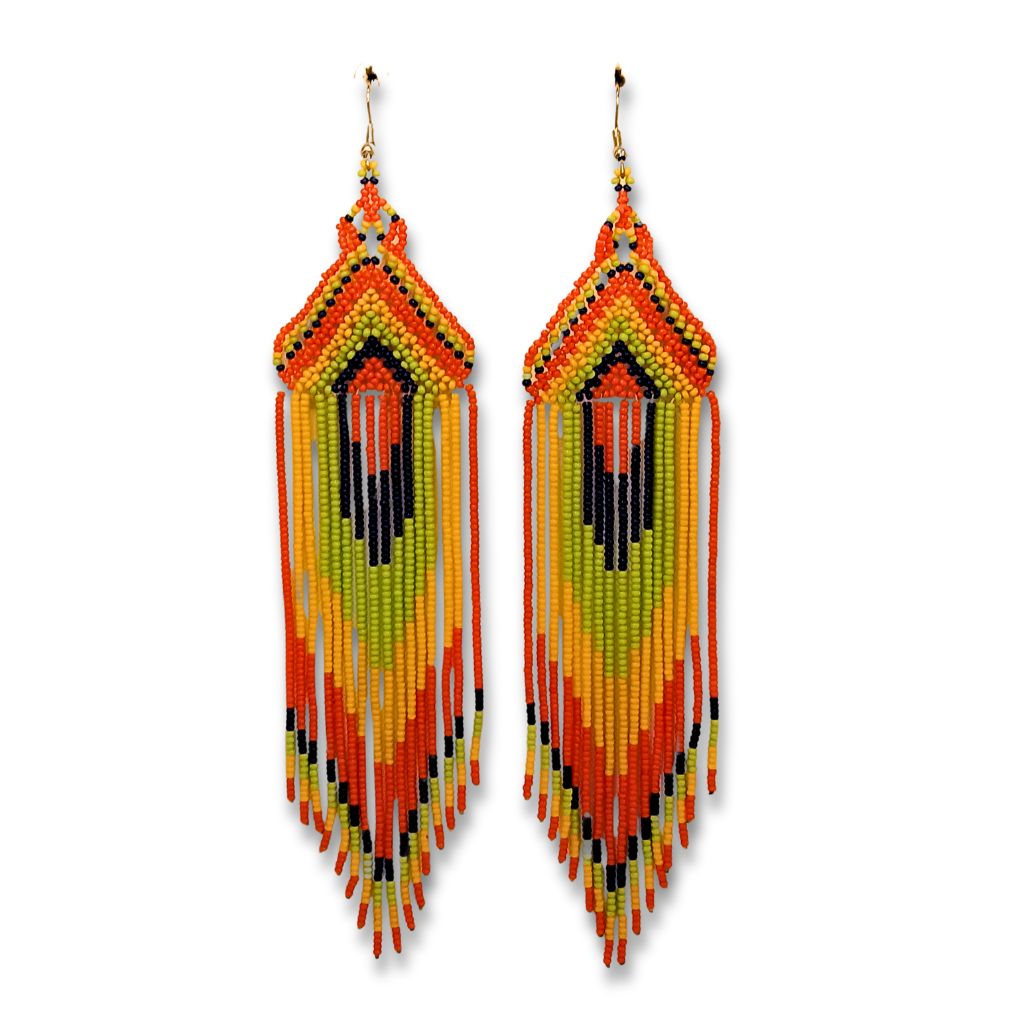 Brincos de Miçangas Arte Indígina | Canela | 2126 | 16 cm